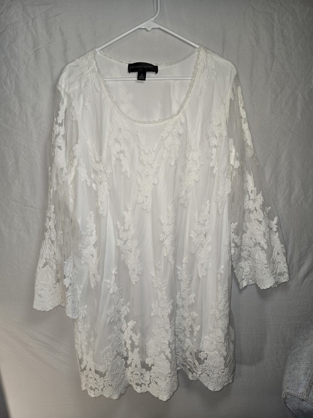 Colleen Lopez US Womens Plus Size 3X White Lace Top Blouse Shirt Tunic Lined